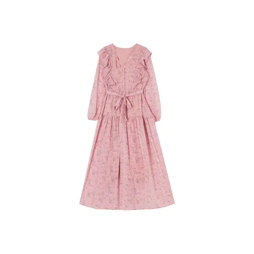 QYPRF Long-Sleeved Dresses Women's Pink