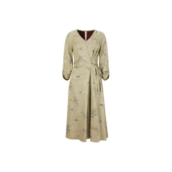 JZ. ANNAKRO x FEIYISONGJINQIANXIAOPING LIANMINGKUAN Long Sleeved Dresses Women's Floral Light Green