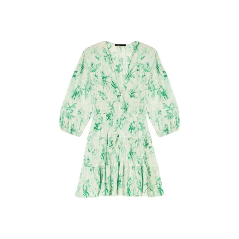 Maje Patterned Pleated Mini Dress-0