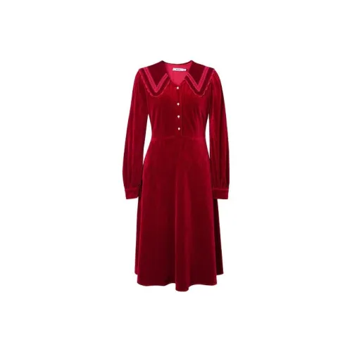 SEIFINI Long-Sleeved Dresses Women's Christmas Red