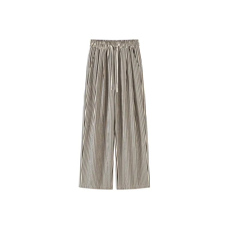 Si Bei'er Casual Pants Women's Black White Vertical Stripes-0