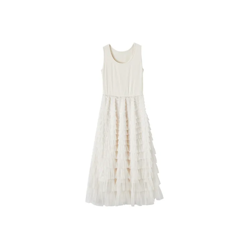XIANGYING Sleeveless Dress Women's Beige-0
