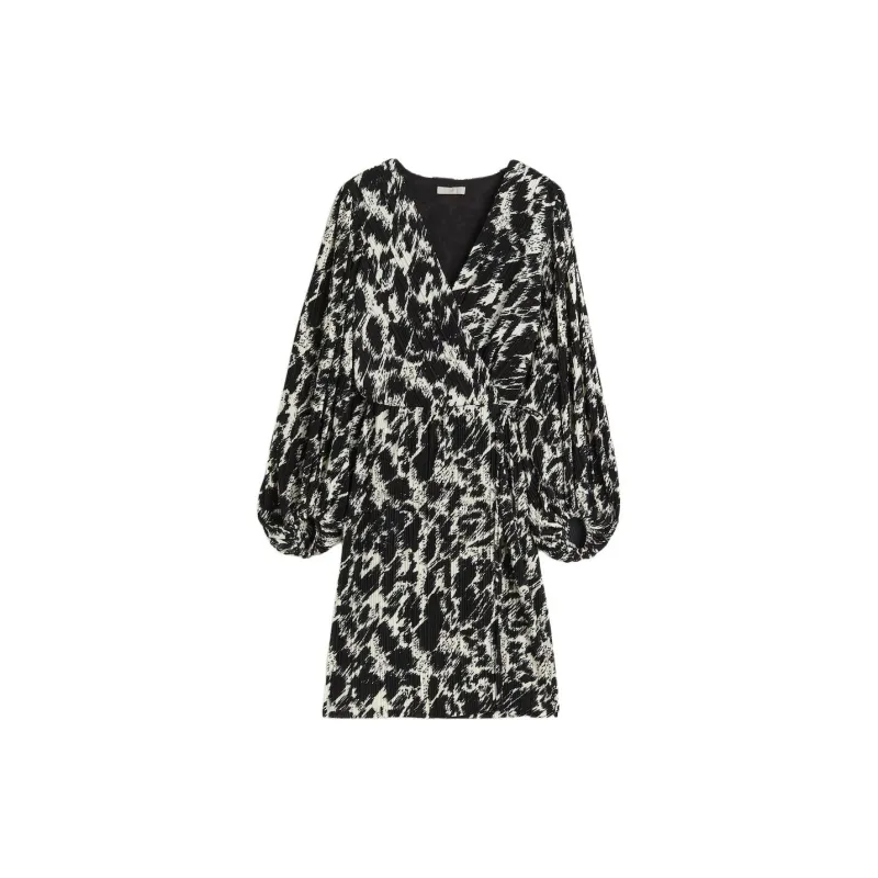 H&M Long-Sleeved Dresses Women's Black/Leopard Print-0
