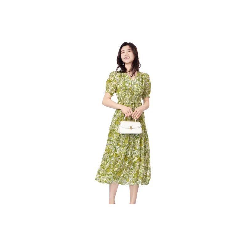 BBLLUUEE Short Sleeved Dress Women's Spruce Willow Green-0