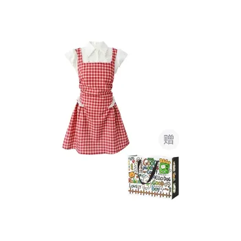 Dippanis Short Sleeved Dress Women's Red Plaid