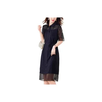 Yi Mengyuan Silk Short Sleeved Dress Women's Black