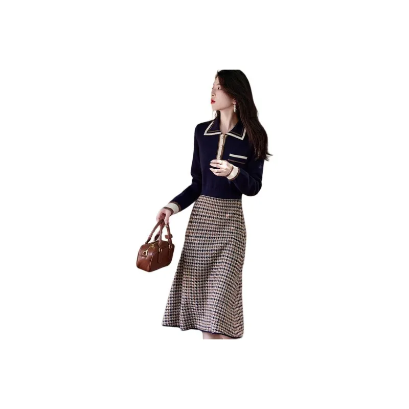 【dme】 Long Sleeved Dresses Women's Navy Blue-0