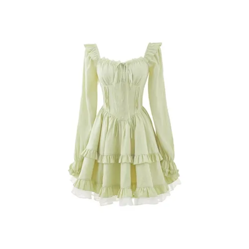 AFGGD Long Sleeved Dresses Women's Green