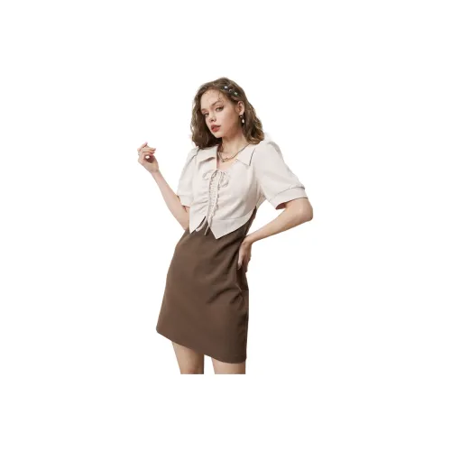 ELF SACK Long Sleeved Dresses Women's Butterfly Mystery Case Beige