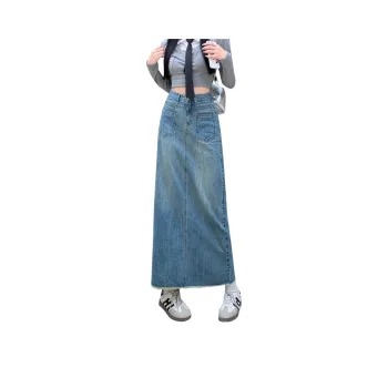 Kazakhstan Denim Long Skirts Women's Vintage Blue