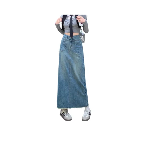 Kazakhstan Denim Long Skirts Women's Vintage Blue
