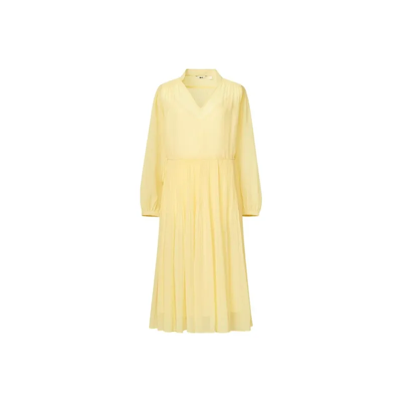UNIQLO X Clare Waight Keller Co-branded Collection Long-Sleeved Dresses Women's Apricot Yellow-0