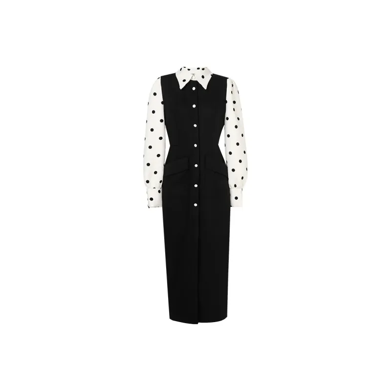 Duffy Fashion Long Sleeved Dresses Women's Black White-0