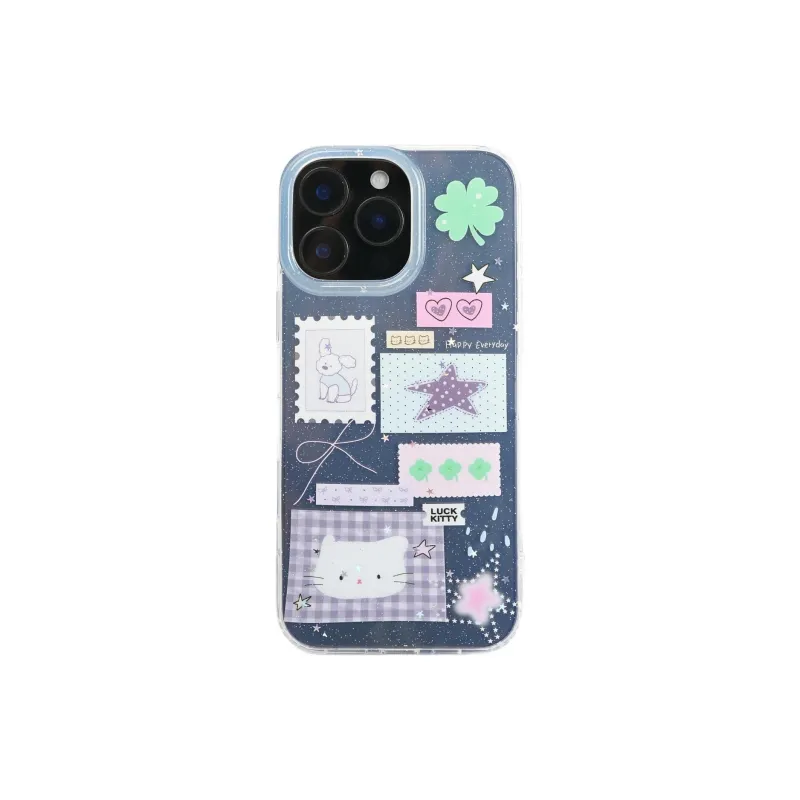 Sopi Acrylic Material Four Leaf Clover Stamp Puppy Phone Cases Compatible With IPhone 16/15 Pro Max/Apple 13/14 Pro/Max-8