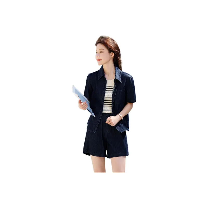 Mo Han Yi Mei Casual Suit Women's Dark Denim Blue-0