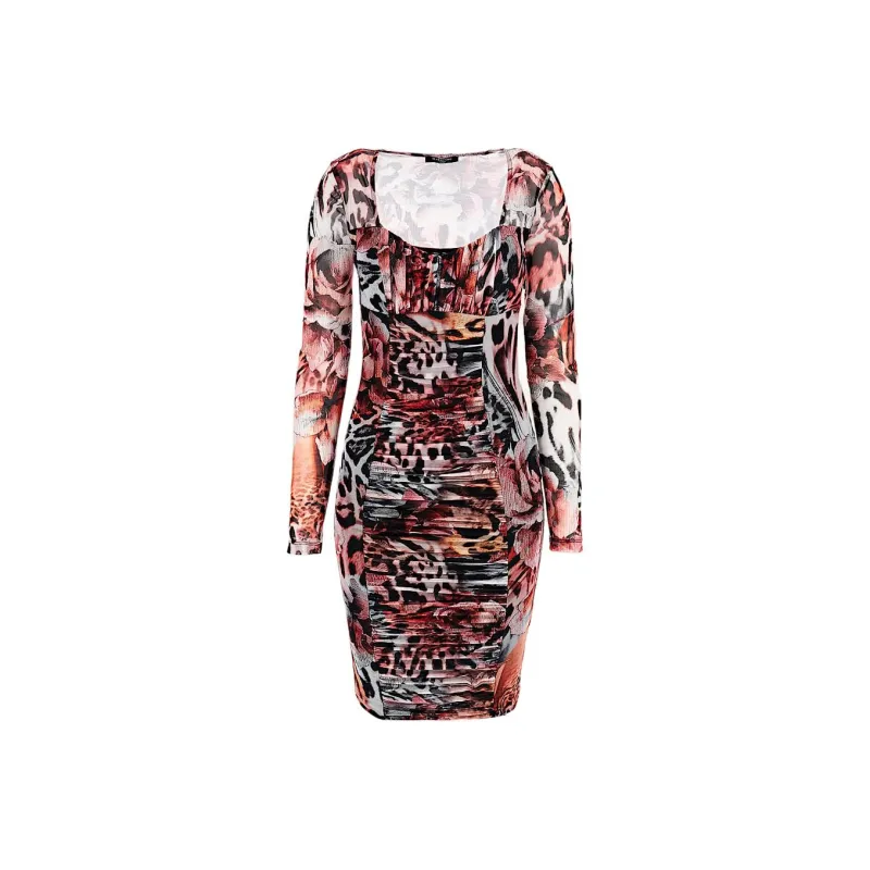 GUESS FW23 Long-Sleeved Dresses Women's Leopard Rose-0