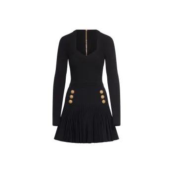 BALMAIN Ribbed Knit Flared Mini Dress