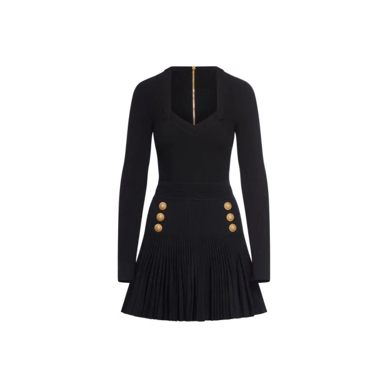 BALMAIN Ribbed Knit Flared Mini Dress-0