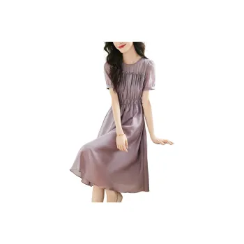 Mo Han Yi Mei Short Sleeved Dress Women's Gray Purple