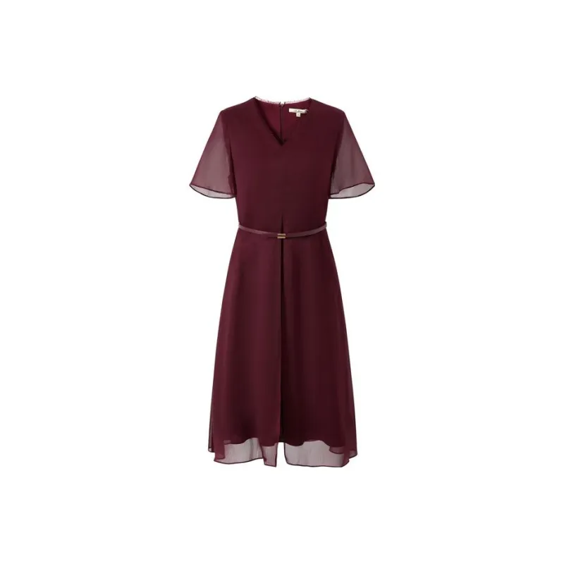 JZ Juzui Short Sleeved Dresses Women's Burgundy-0