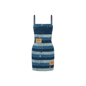 MOSCHINO Jeans Logo Patch Patchwork Designed Mini Dress