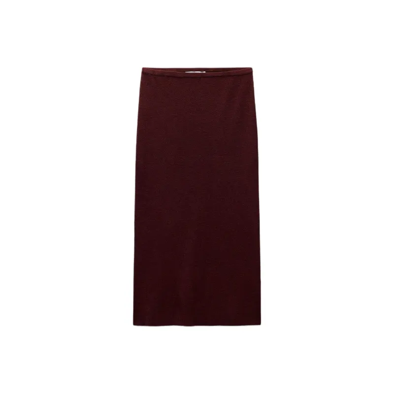 ZARA Knit Long Skirts Women's Burgundy Red-0