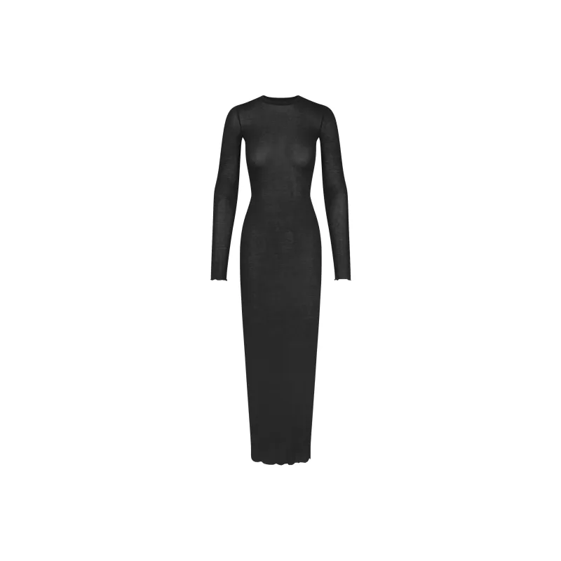 SKIMS SHEER MODAL LONG SLEEVE LONG DRESS Long-Sleeved Dresses Women's ONYX/Onyx-0
