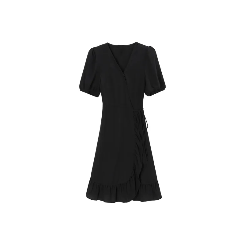DOSOHEB Short Sleeved Dress Women's Black-0