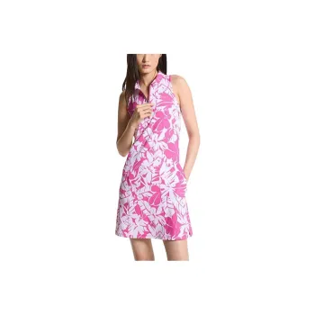 MICHAEL KORS Golf Palm Print Stretch Knit Zip-Up Polo Dress Sleeveless Dress Women's Pink