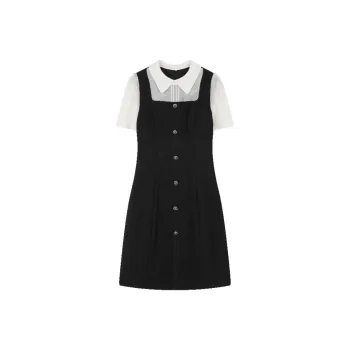 Mo Han Yi Mei Short Sleeved Dresses Women's Black & Beige