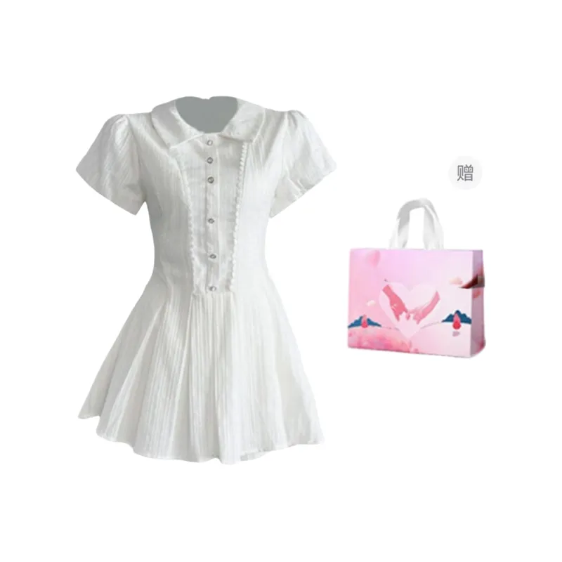 GLEE DIARY Short Sleeved Dress Women's White-7