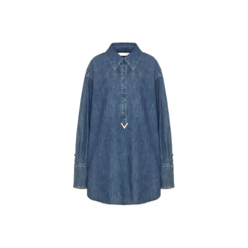 Valentino VGold Curved Hem Denim Shirt Dress
