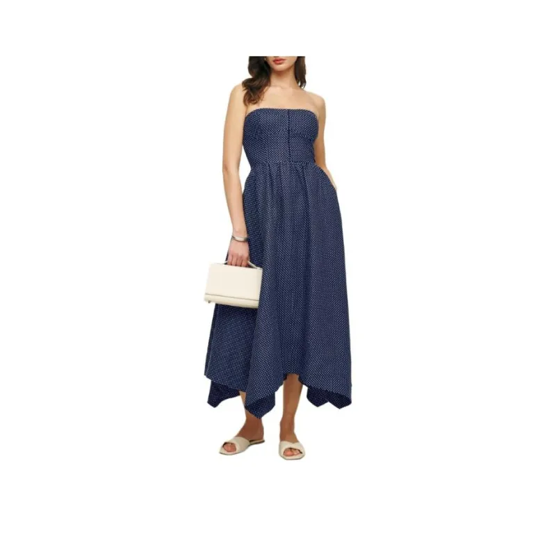 REFORMATION Grazi Polka-dot Print Linen Dress-0