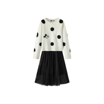 SEM/R x Disney Long Sleeved Dresses Women's White Black Tone
