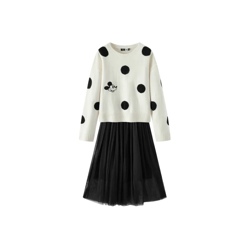 SEM/R x Disney Long Sleeved Dresses Women's White Black Tone-0