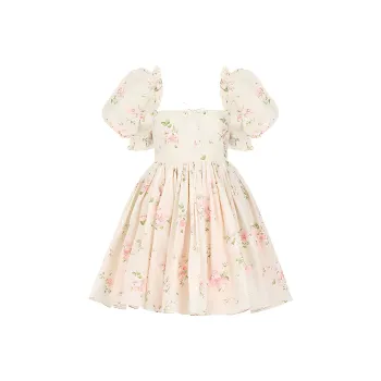 Selkie Short Sleeved Dresses Women's Milk White With Summer Petal Print