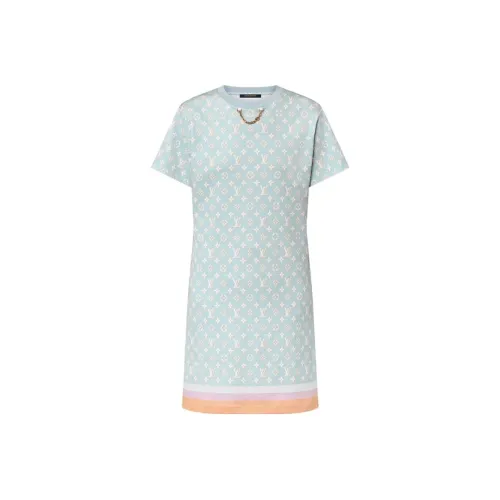 LOUIS VUITTON Short Sleeved Dresses Women's Blue