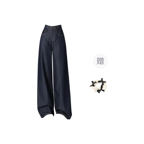 CPAURA Jeans Women's Dark Blue+Bowknot Hair Tie Comes With