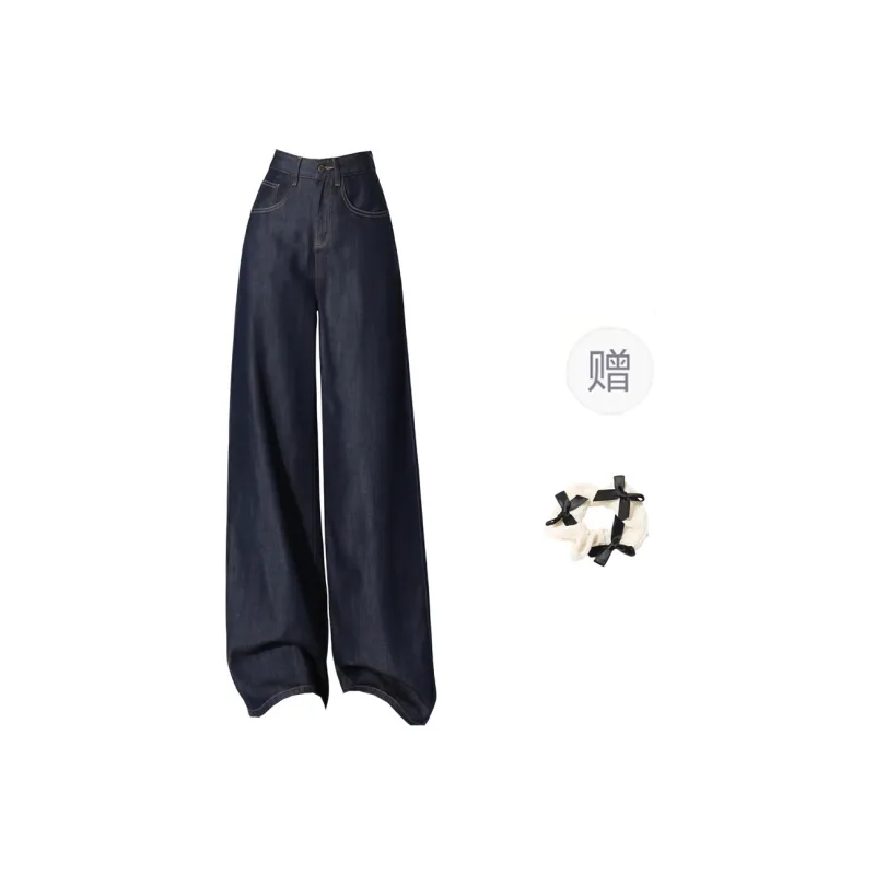 CPAURA Jeans Women's Dark Blue+Bowknot Hair Tie Comes With-0