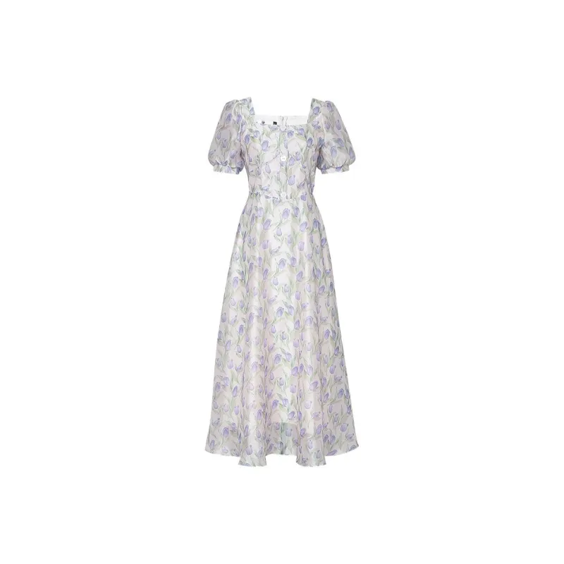 Duffy fashion Long Sleeved Dresses Women's Light Purple-0