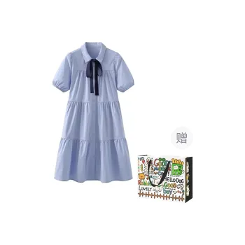 OURUOKE Short Sleeved Dress Women's Blue