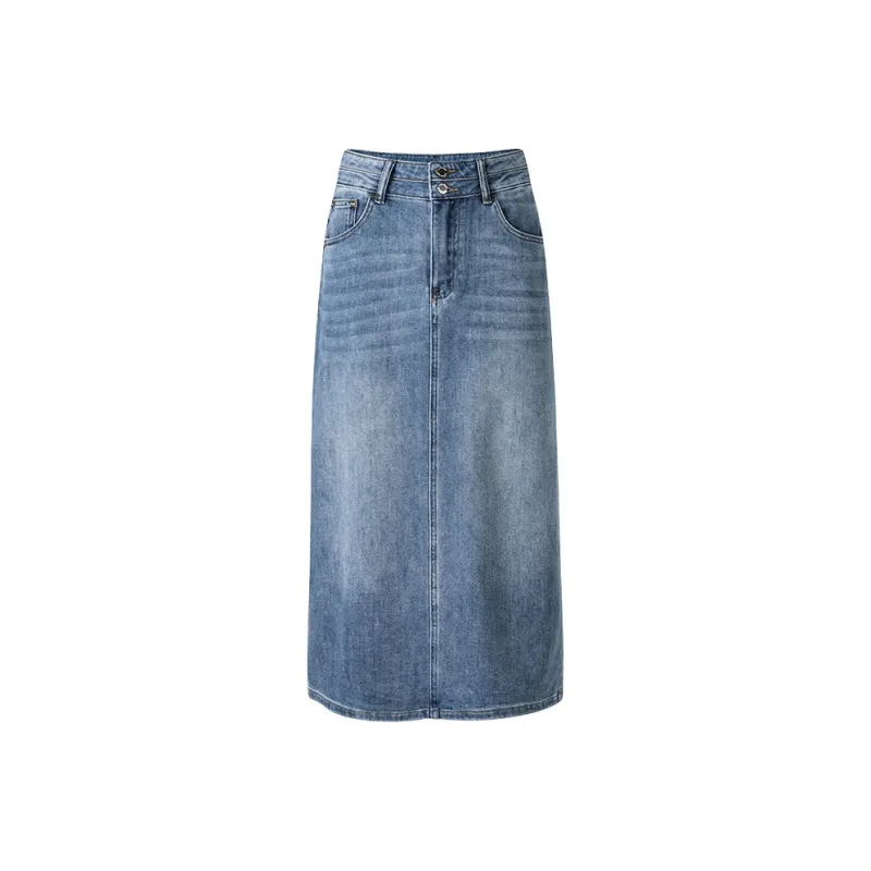 NAVIGARE Denim Long Skirt Women's Dark Pearl Royal Blue-0