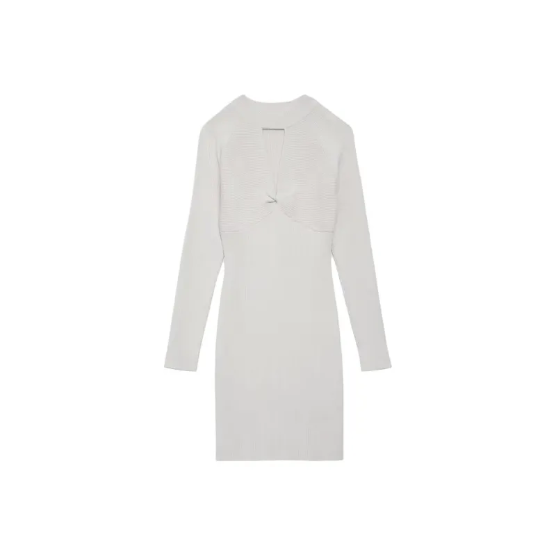 GUESS Cut-Out Mini Sweater Dress Long-Sleeved Dresses Women's White-0