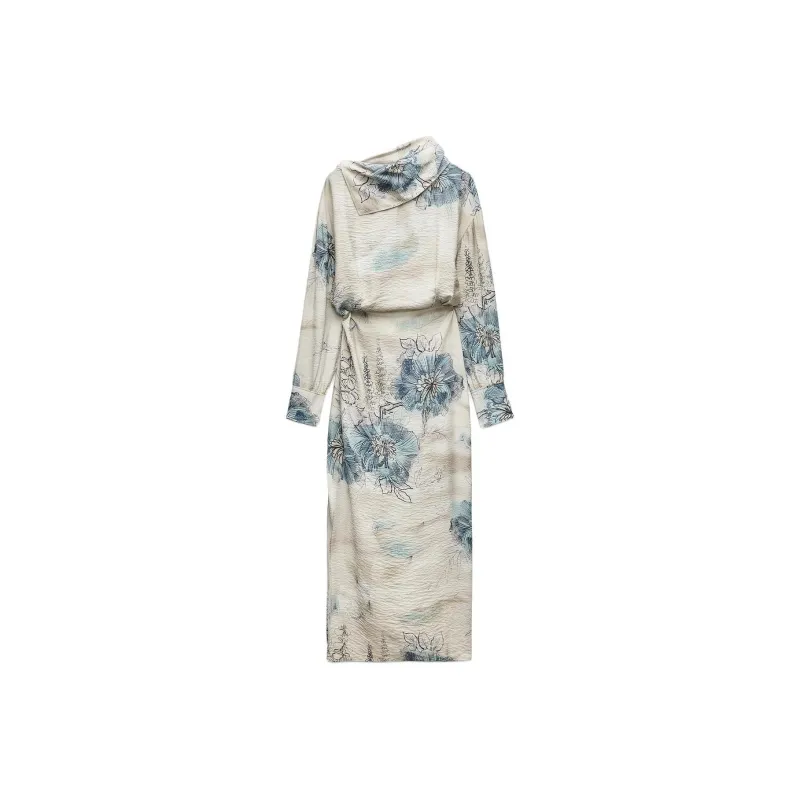 ZARA ZW Series Long-Sleeved Dresses Women's Nude/Blue-0