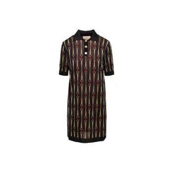 GUCCI Short Sleeved Metallic Horsebit Jacquard Mini Dress