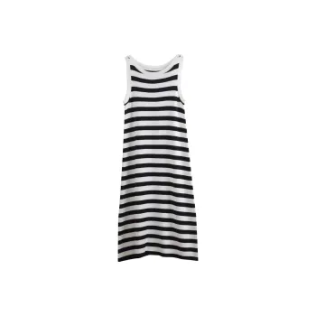 Olrain Sleeveless Dress Women's Black White Stripes