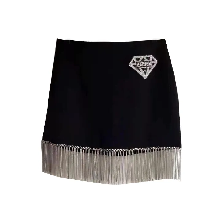 TCH Casual Short Skirts Women's Black With Silver Logo-0