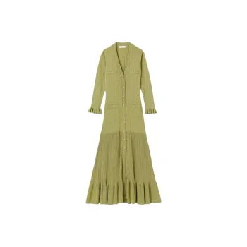 Sandro Önden Düğmeli Triko Uzun Elbise Long Sleeved Dress Women's Green