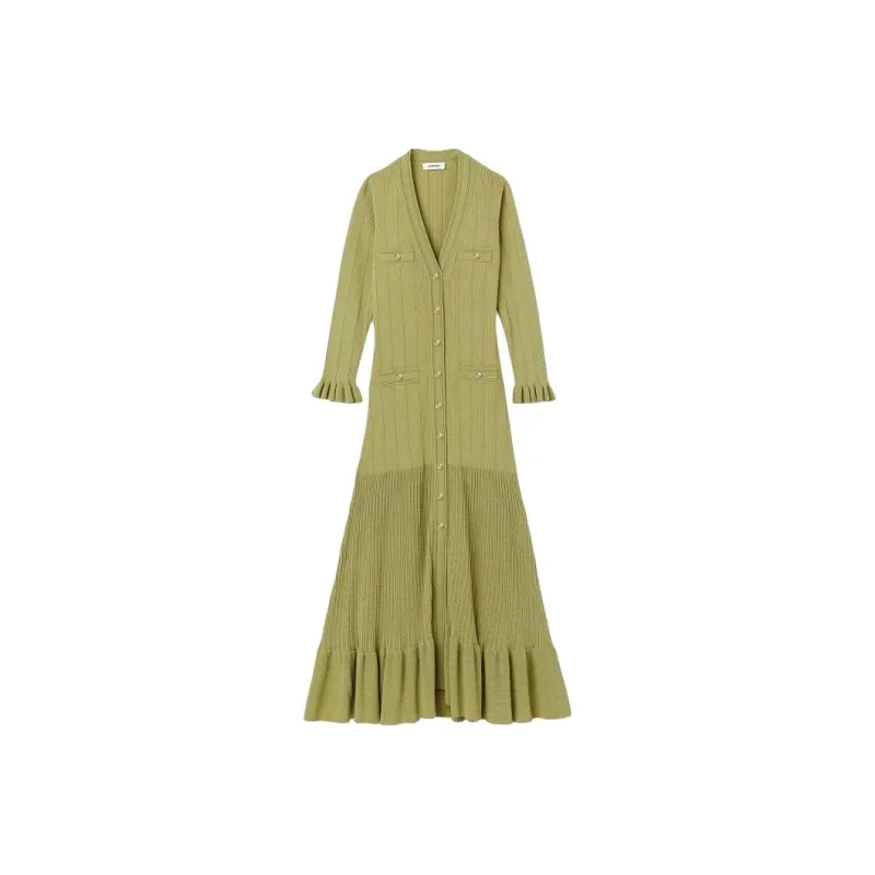 Sandro Önden Düğmeli Triko Uzun Elbise Long Sleeved Dress Women's Green-0