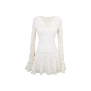 POPO.INFO Long Sleeved Dress Women's Ecru